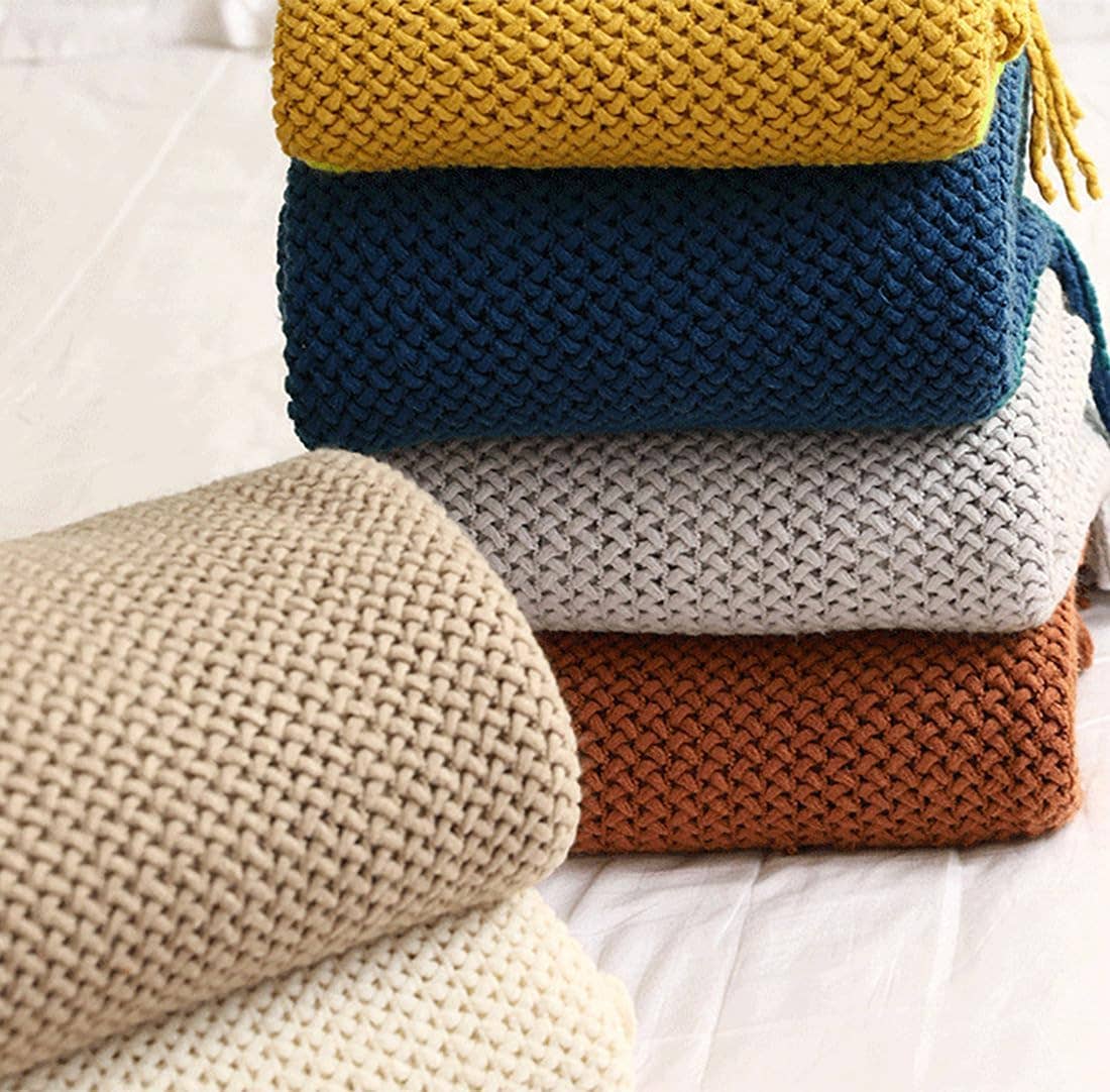 Knit Textured 50x60 Inch Throw Blanket with Fringe