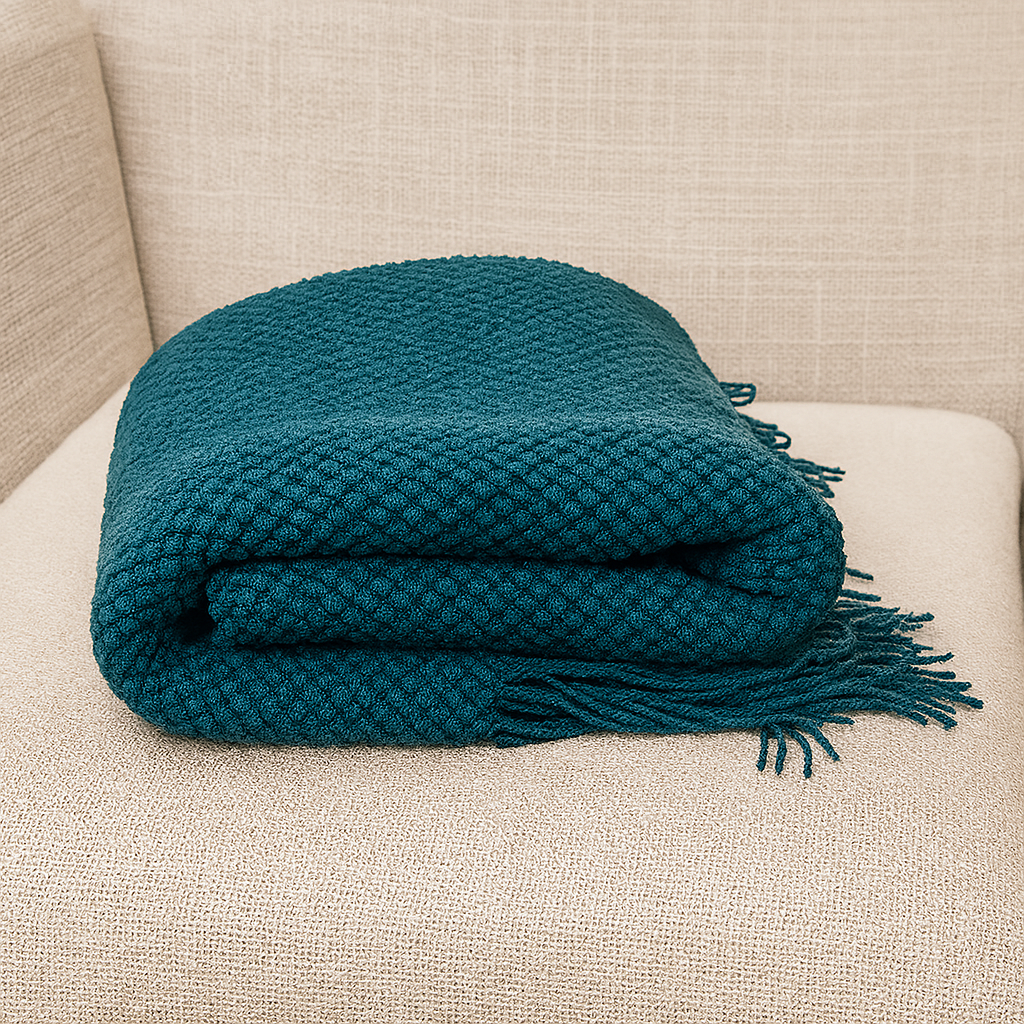 Knit Textured 50"x60" Throw Blanket with Fringe: Willow Green