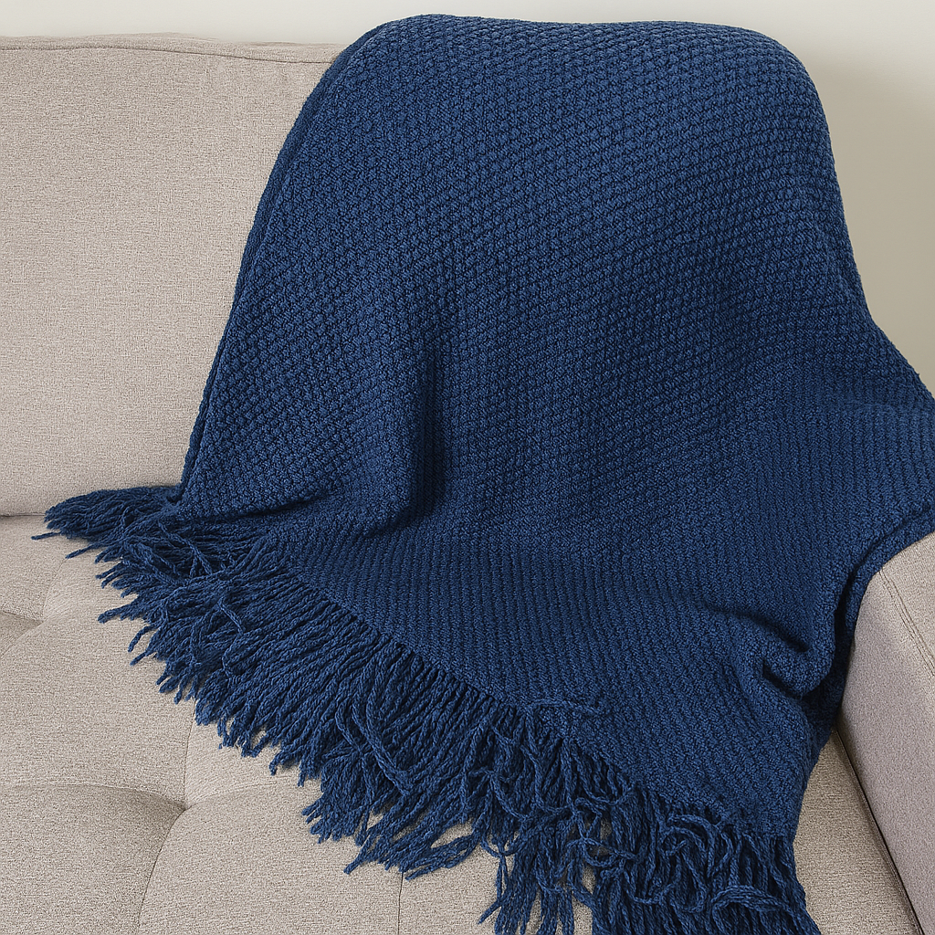 Knit Textured 50"x60" Throw Blanket with Fringe: Dusty Pink