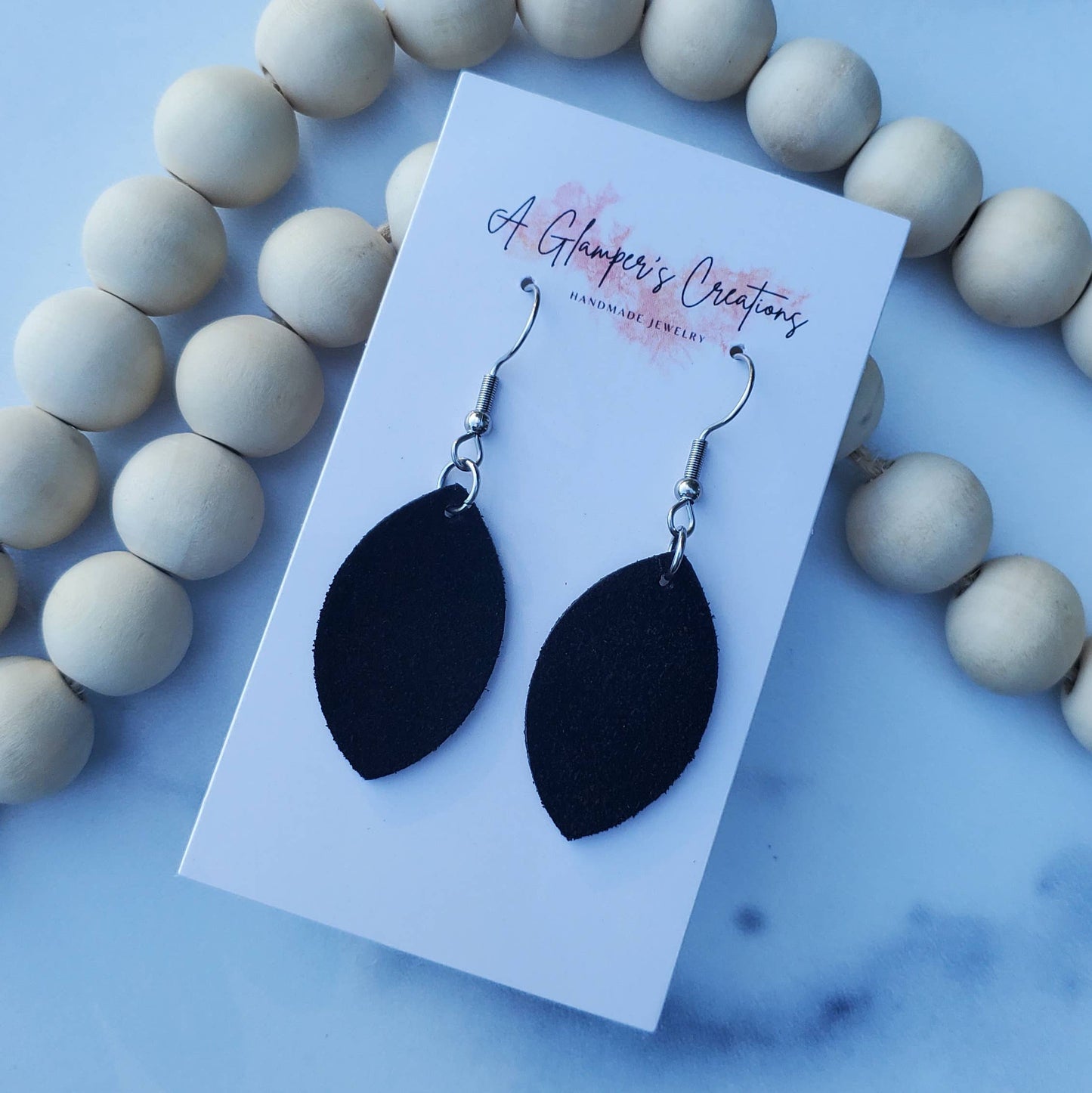 Black Suede Mini Petal Leather Earrings