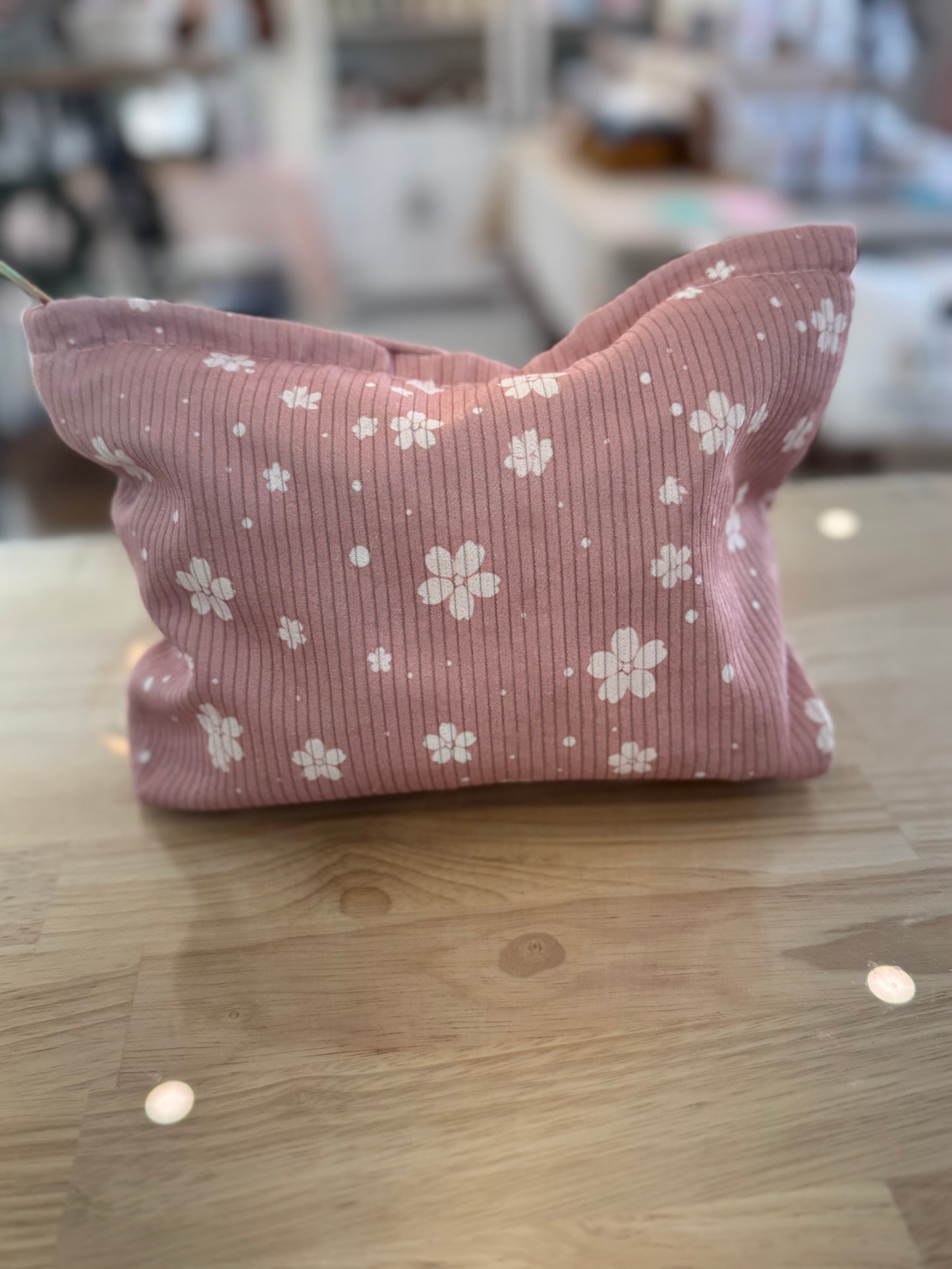 Pink Floral Corduroy Accessory Bag