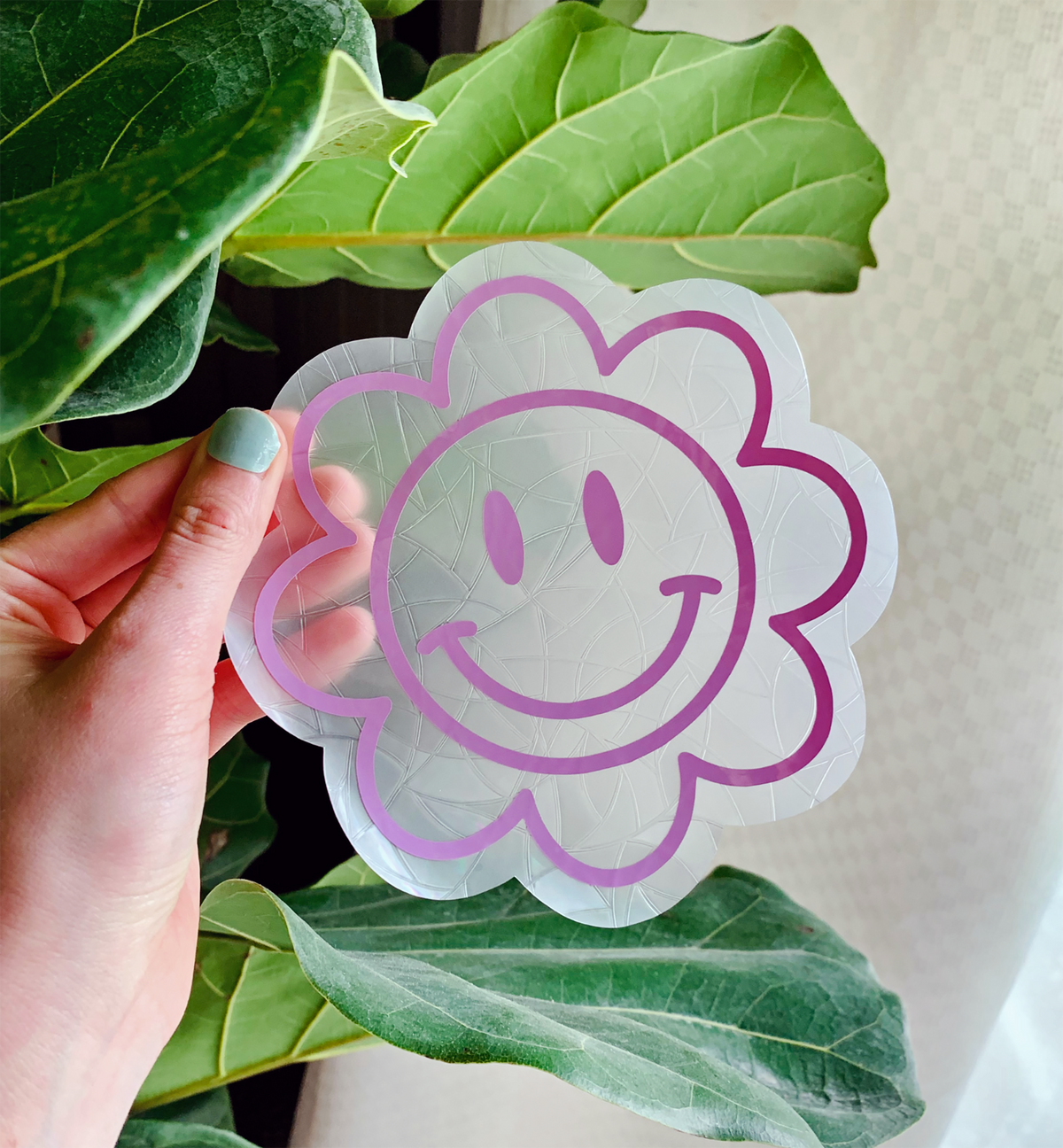 Flower Smiley Face Suncatcher Window Cling