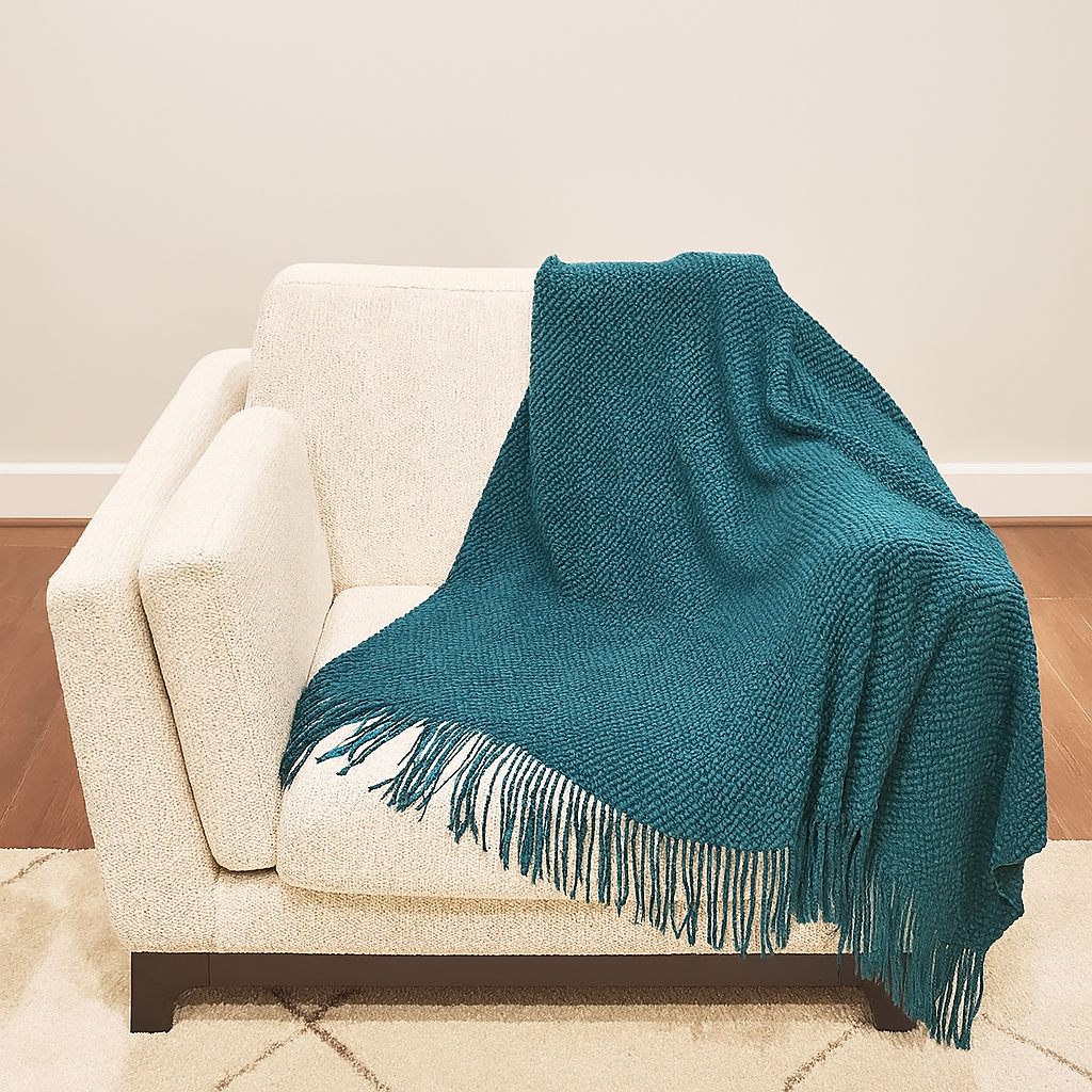 Knit Textured 50"x60" Throw Blanket with Fringe: Dusty Pink