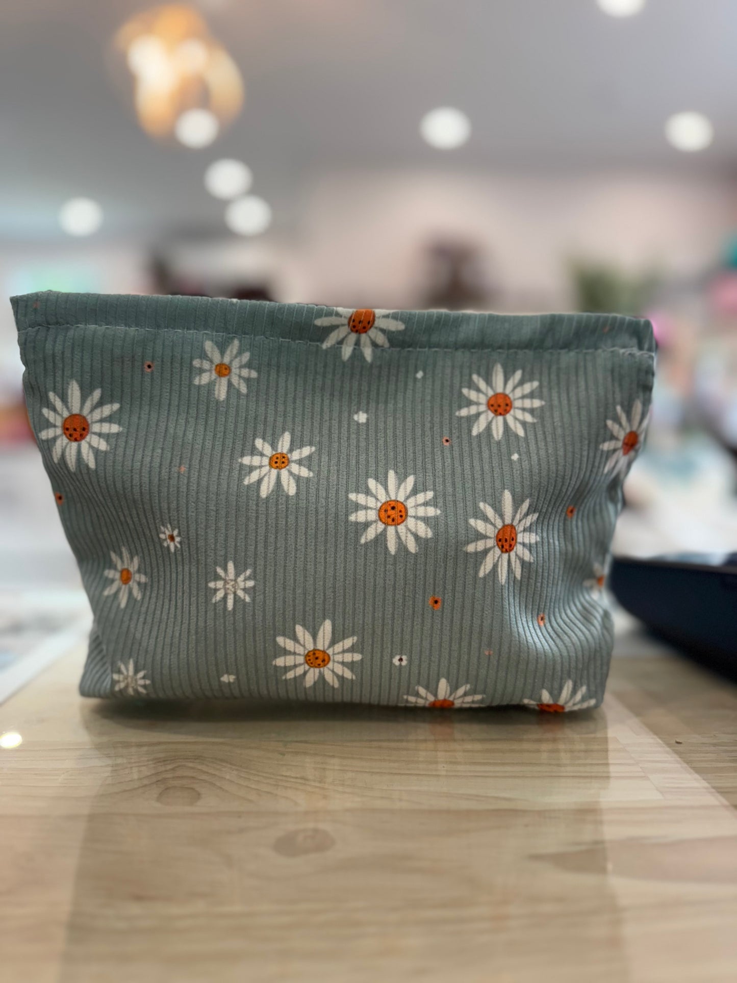 Green Flowers Corduroy Accessory Bag