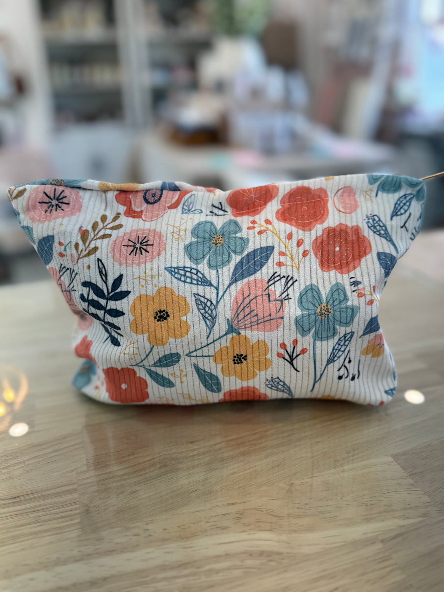 White Floral Corduroy Accessory Bag
