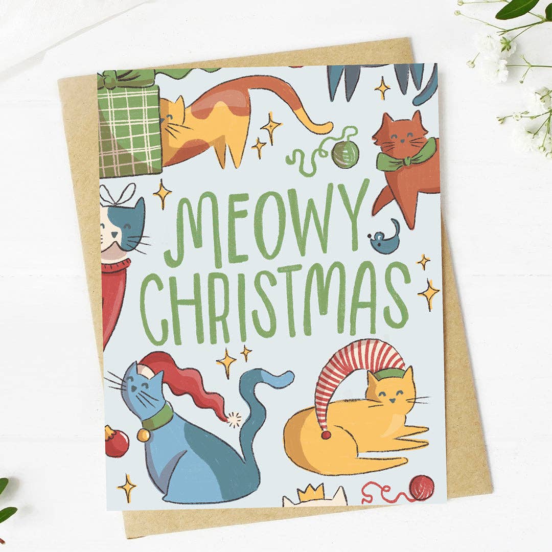 Blue Meowy Christmas Card