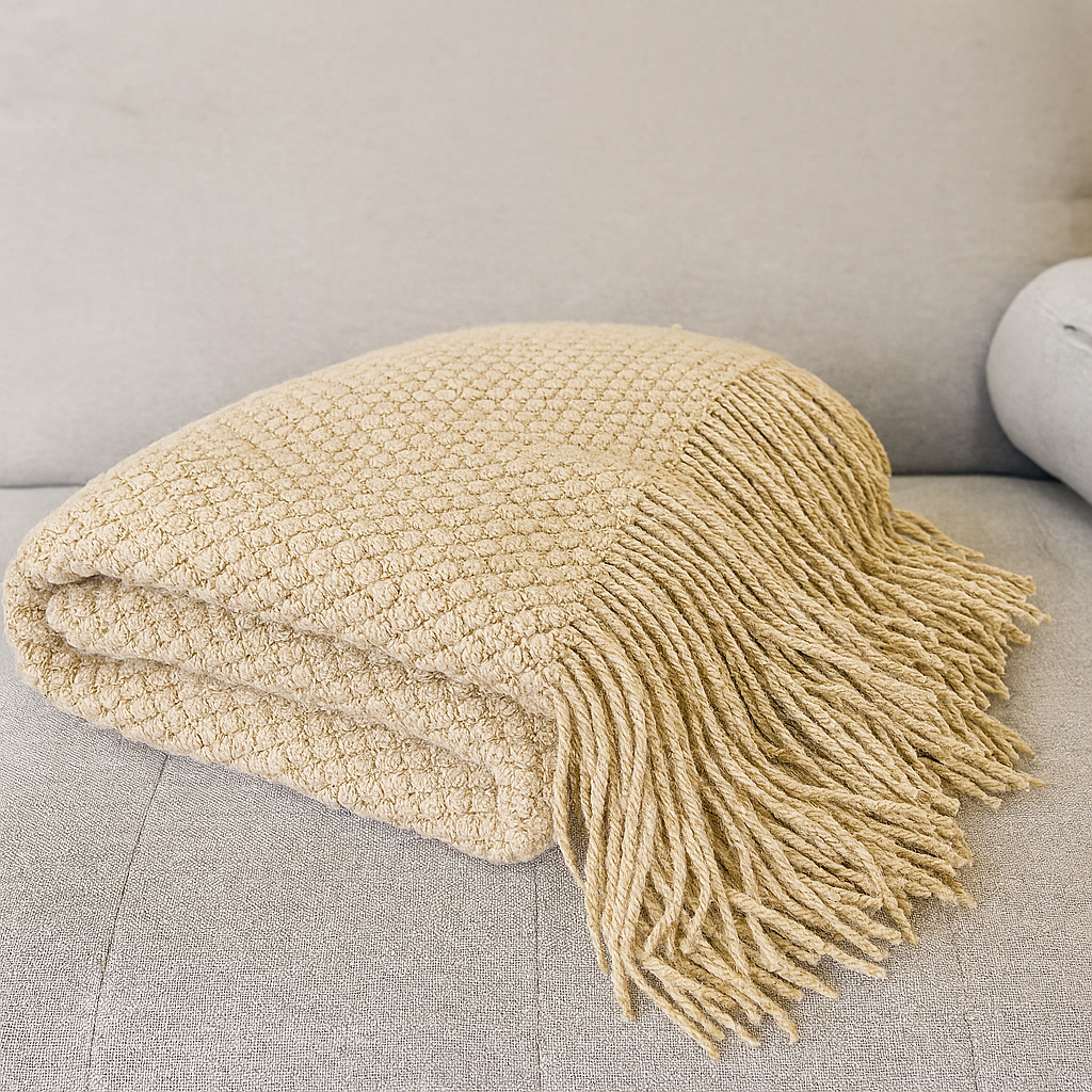 Knit Textured 50"x60" Throw Blanket with Fringe: Dusty Pink