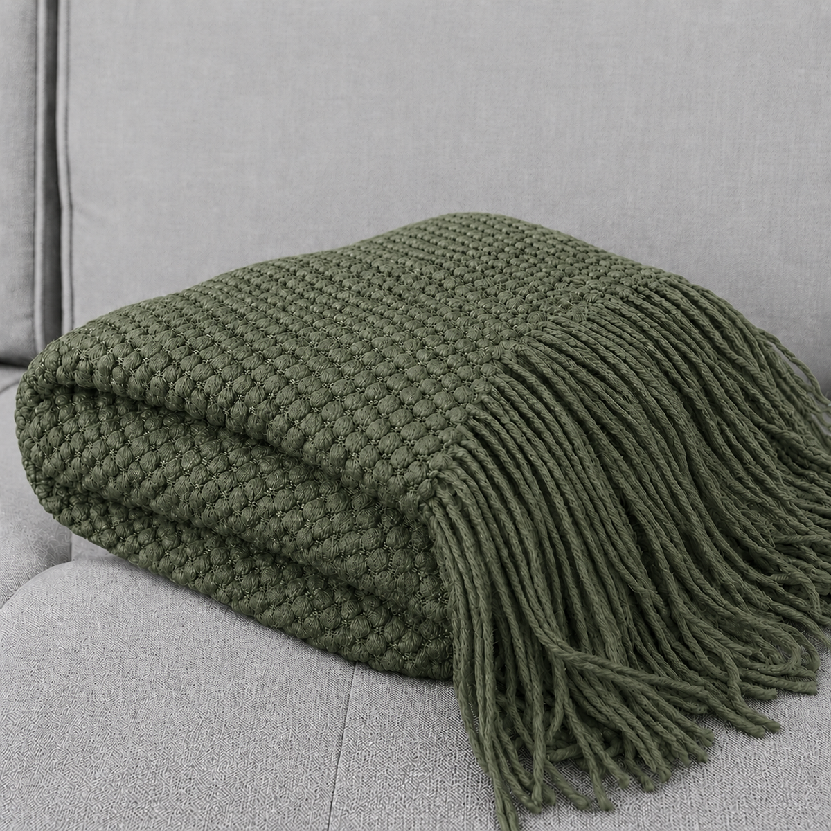 Knit Textured 50"x60" Throw Blanket with Fringe: Navy Blue