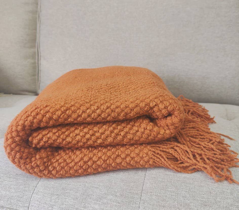 Knit Textured 50"x60" Throw Blanket with Fringe: Willow Green
