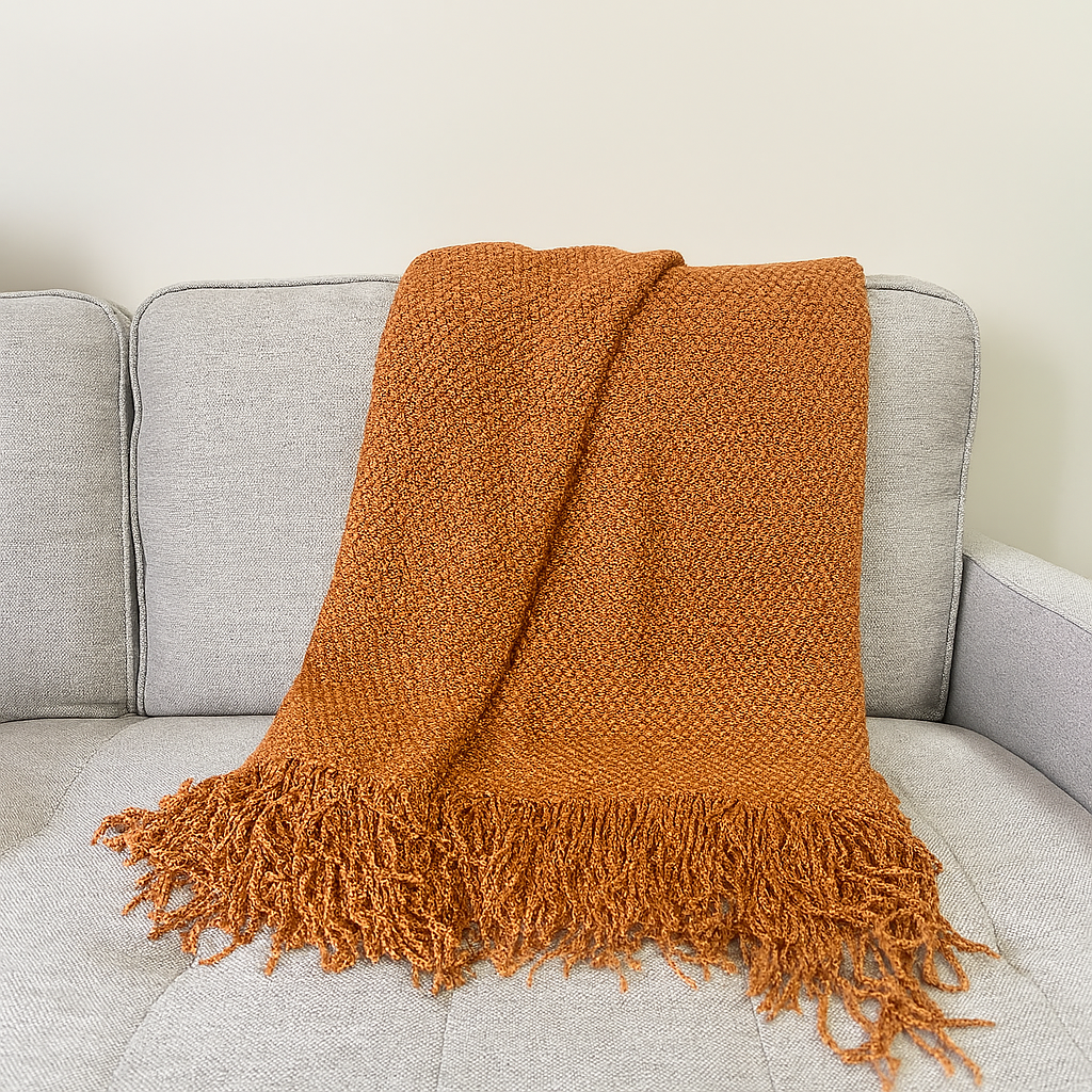 Knit Textured 50"x60" Throw Blanket with Fringe: Willow Green