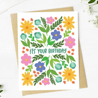 "It's your birthday" Bold Spring Floral Pattern Card