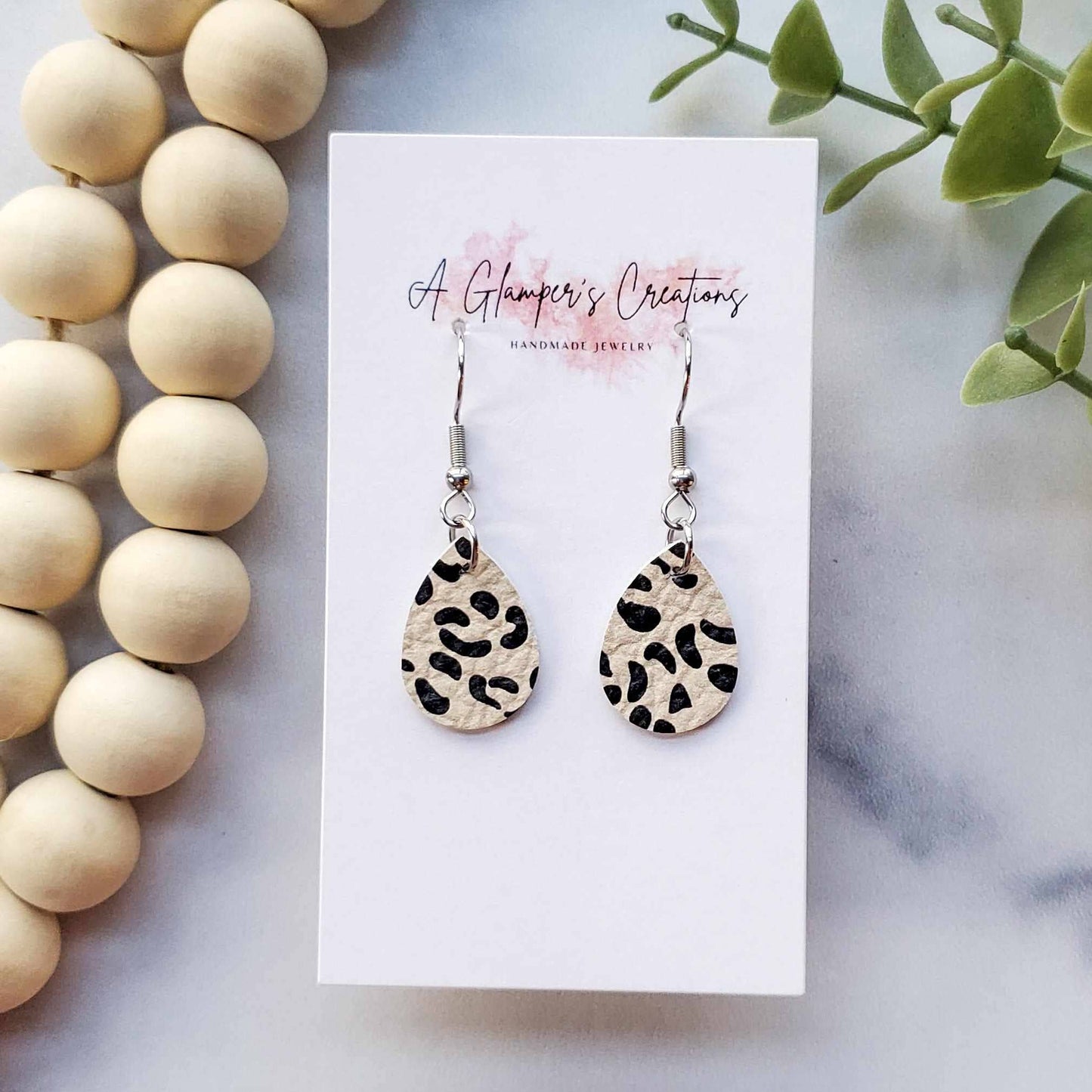 Mini Light Tan Leopard MINI Teardrop Leather Earrings