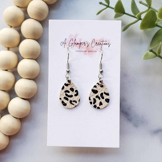 Mini Light Tan Leopard MINI Teardrop Leather Earrings