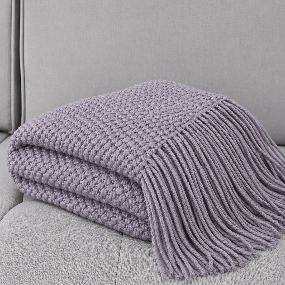 Knit Textured 50"x60" Throw Blanket with Fringe: Dusty Pink