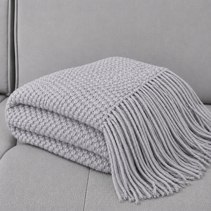 Knit Textured 50"x60" Throw Blanket with Fringe: Lilac Gray