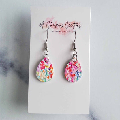 Watercolor Floral MINI Teardrop Leather Earrings
