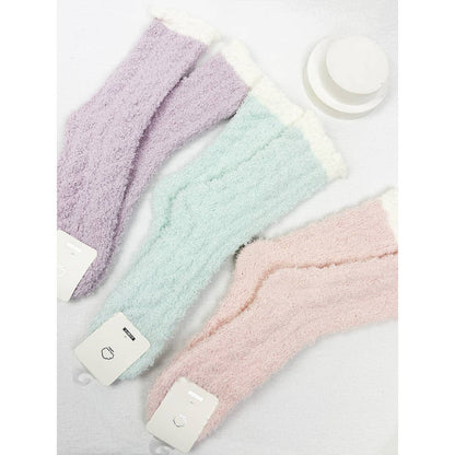 Assorted Cable Knit Pattern Two Tone Cozy Socks
