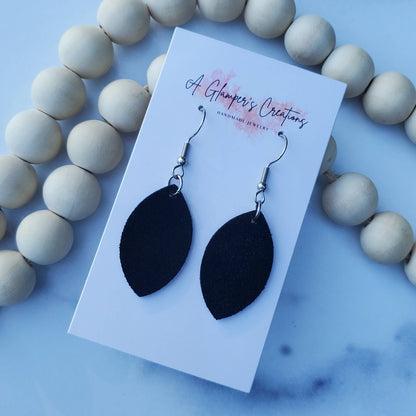Black Suede Mini Petal Leather Earrings