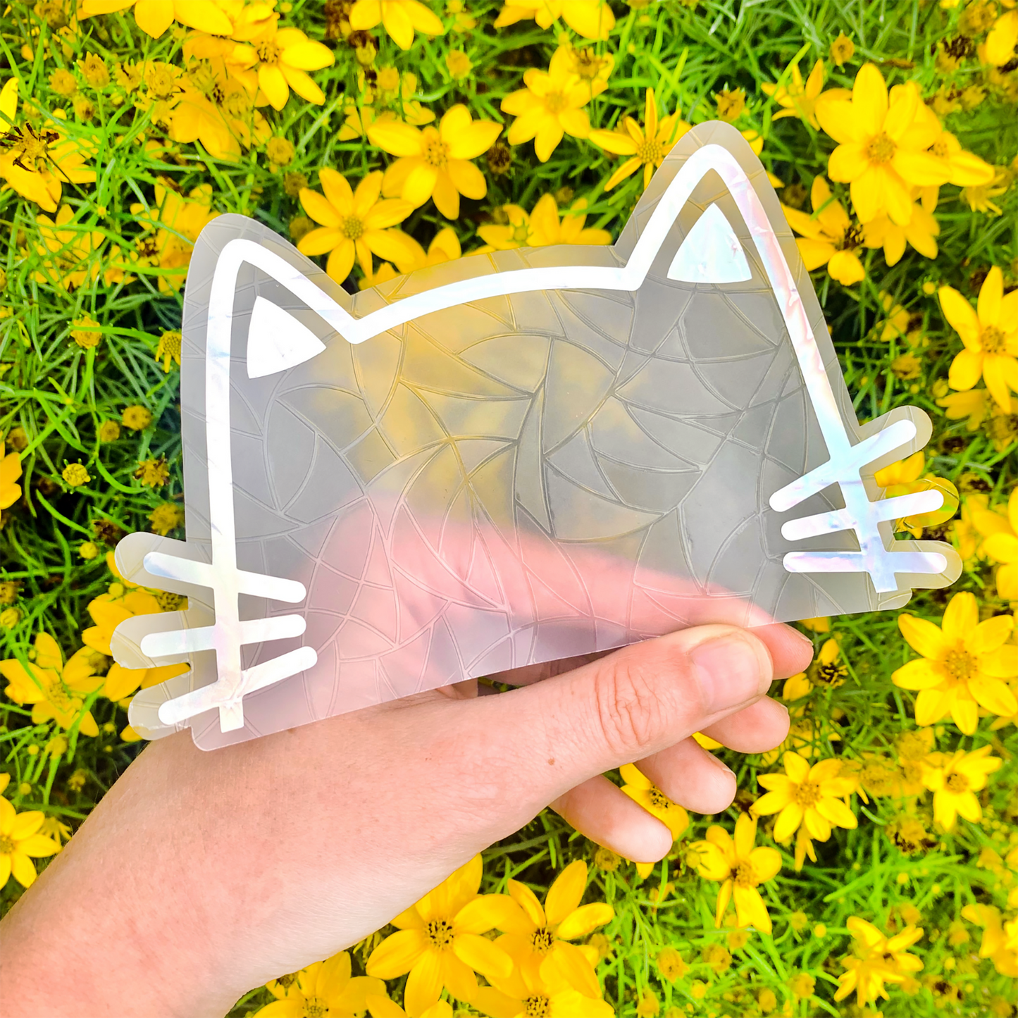 Cat Suncatcher Window Cling: Silver Chrome