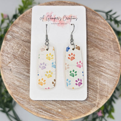 Paw Prints Mini Bar Leather Earrings