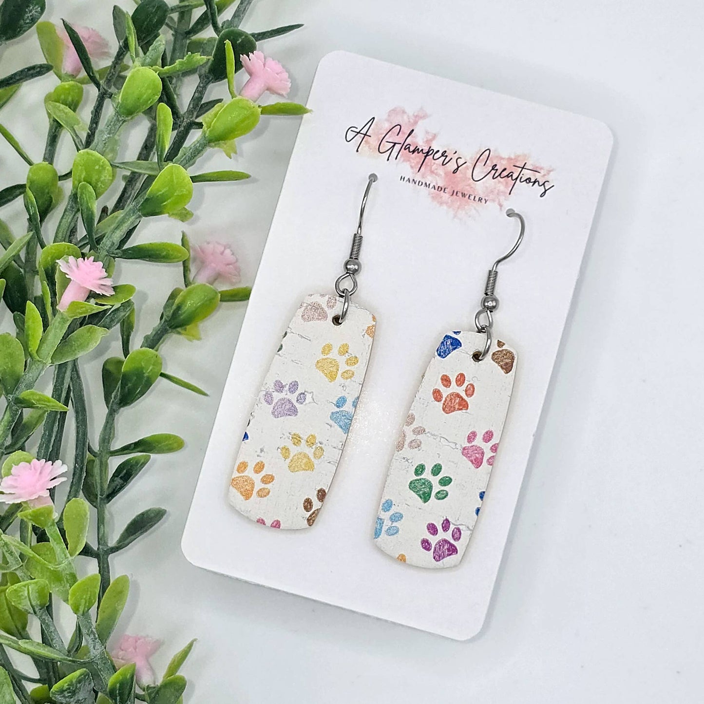 Paw Prints Mini Bar Leather Earrings