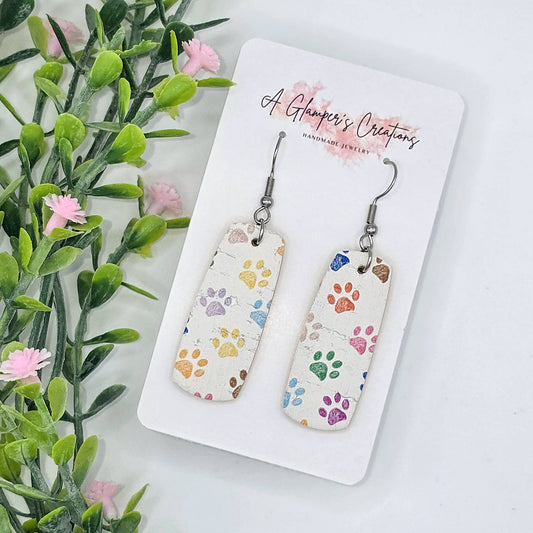 Paw Prints Mini Bar Leather Earrings