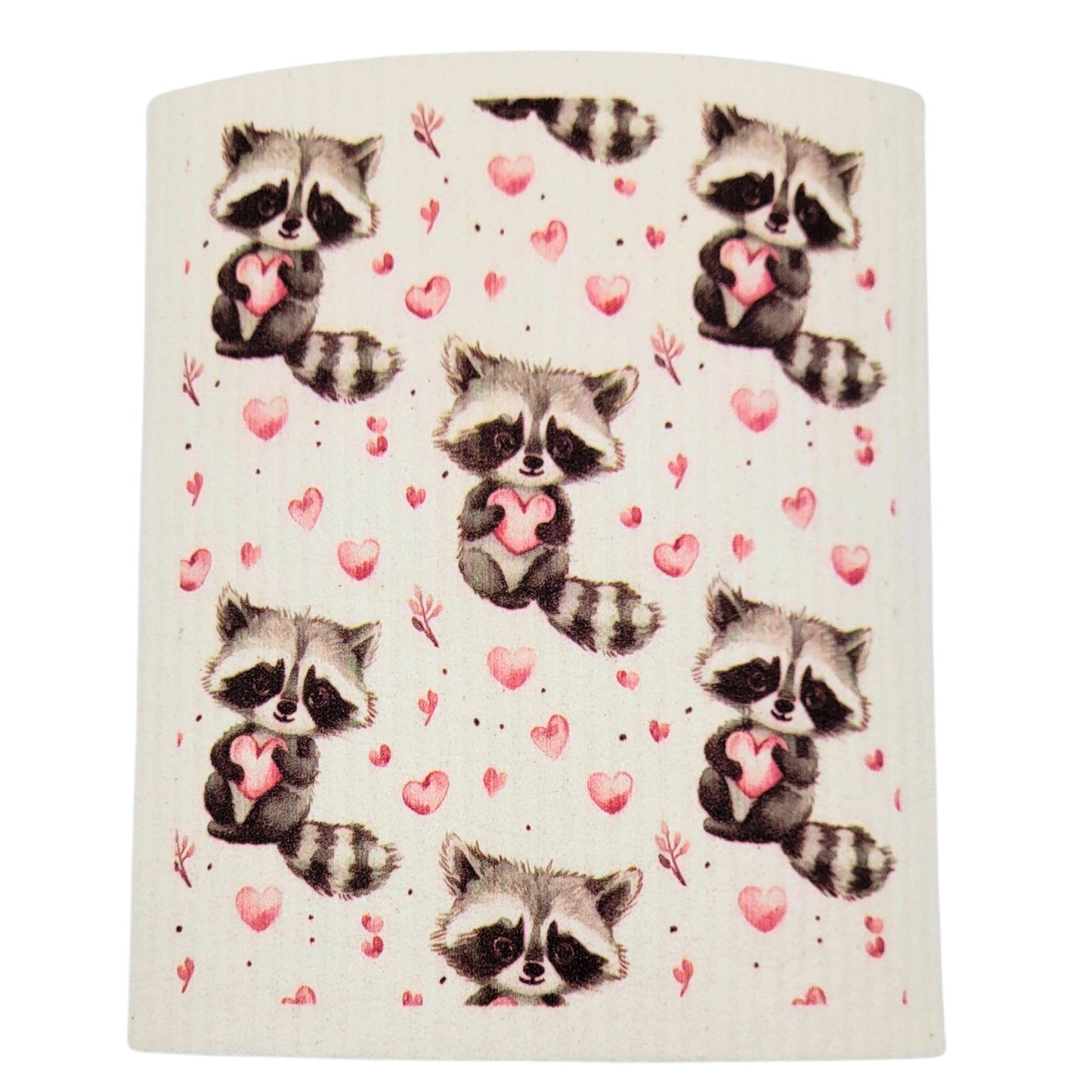 Valentines Day Racoon Swedish Dishcloths - Sponge Cloth