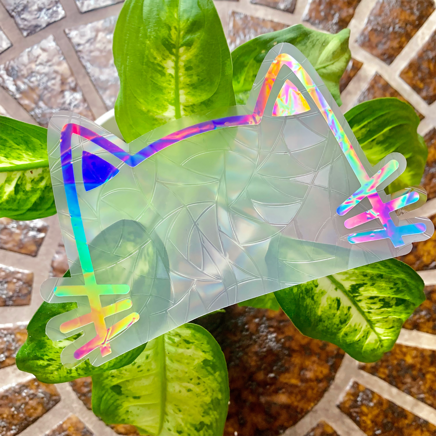 Cat Suncatcher Window Cling: Silver Chrome