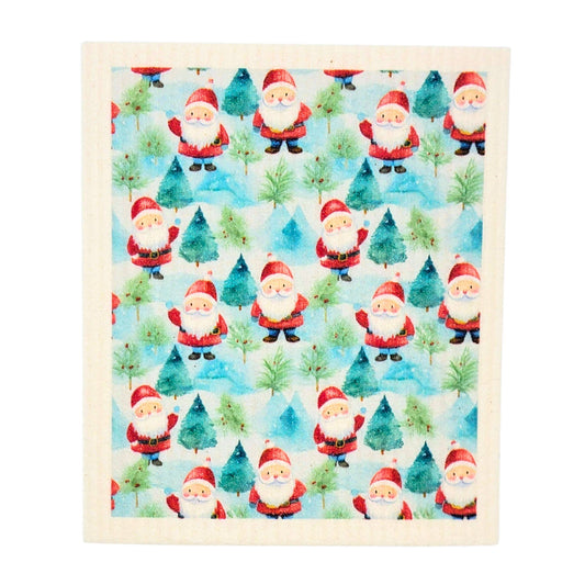Santa's Christmas Trees Swedish Dishcloth