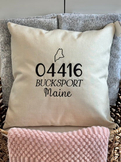 Embroidered Zip Code Pillow