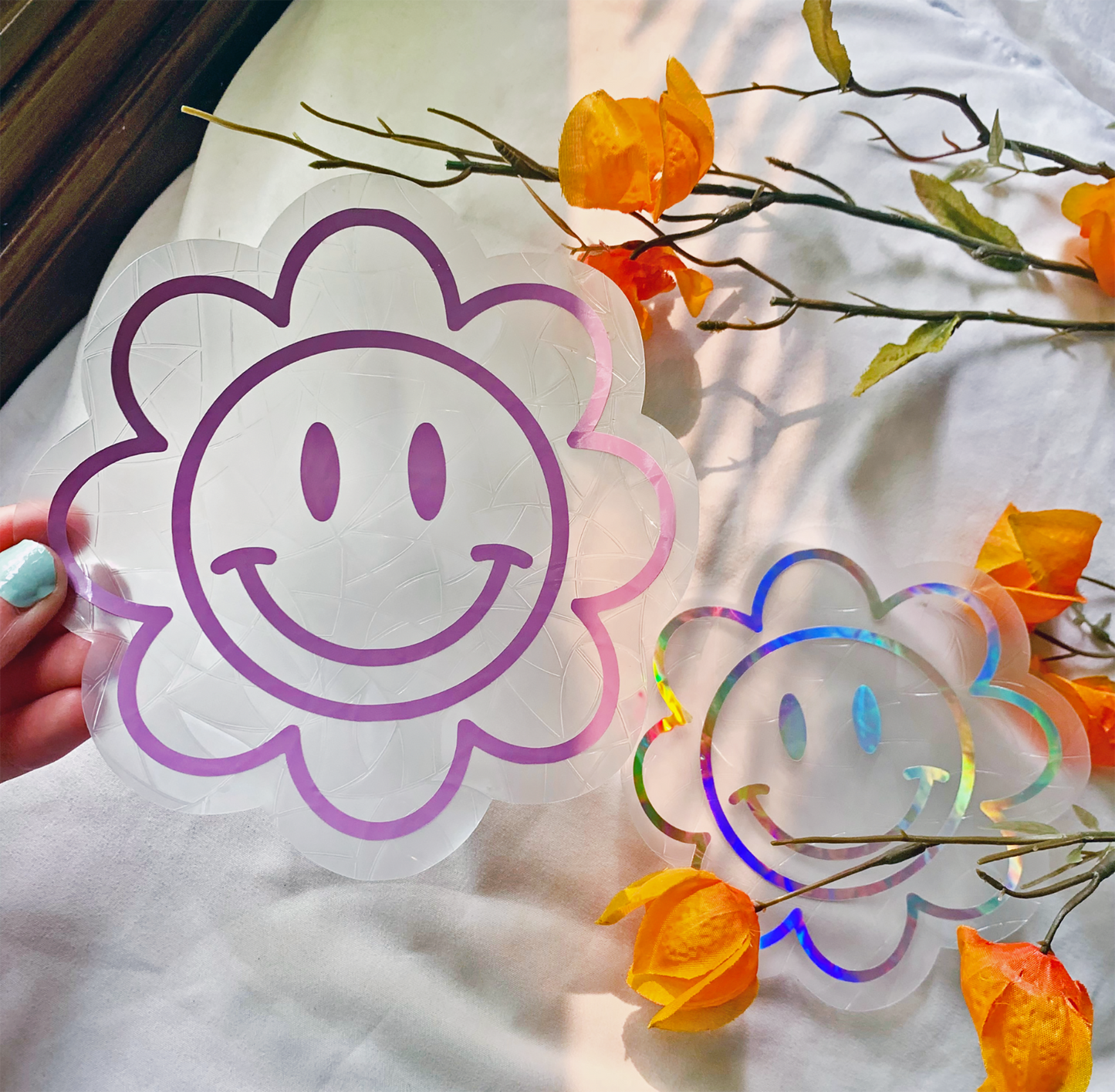 Flower Smiley Face Suncatcher Window Cling
