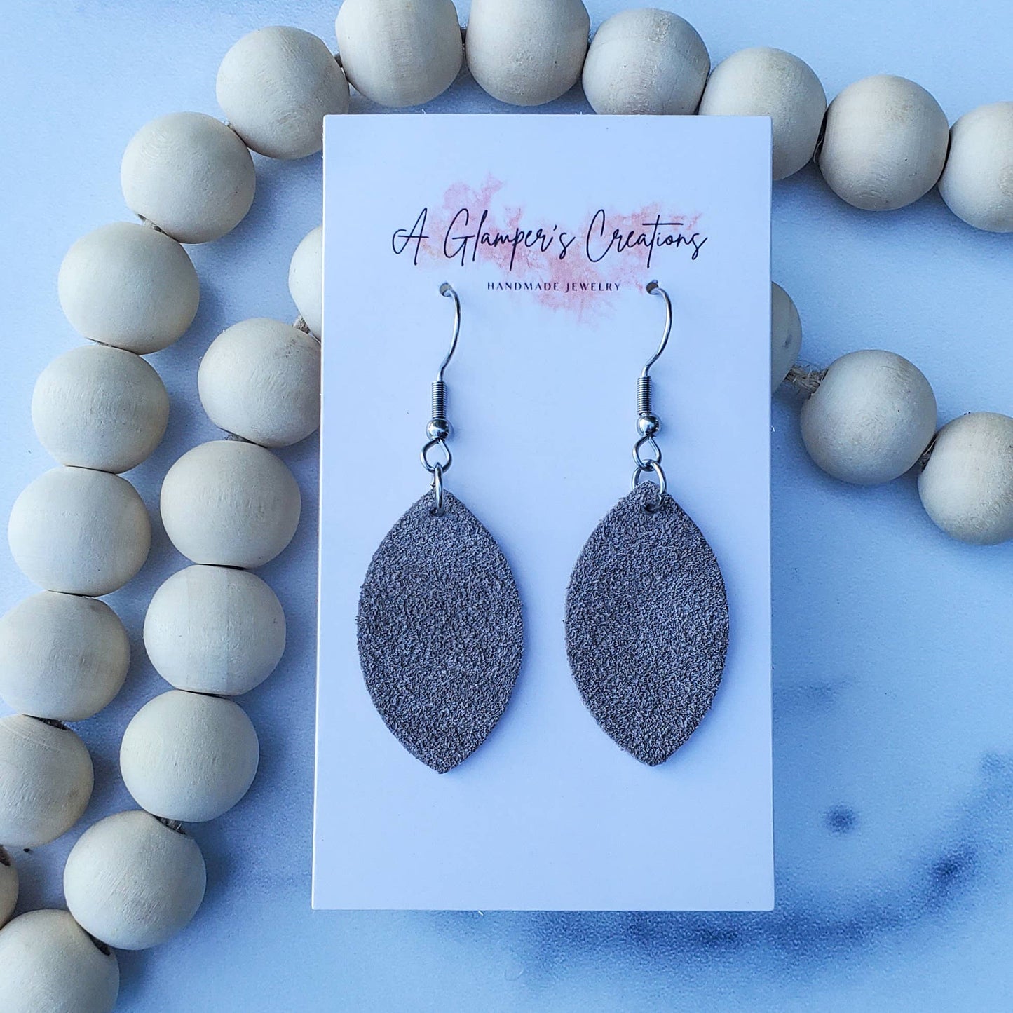Gray Suede Mini Petal Leather Earrings