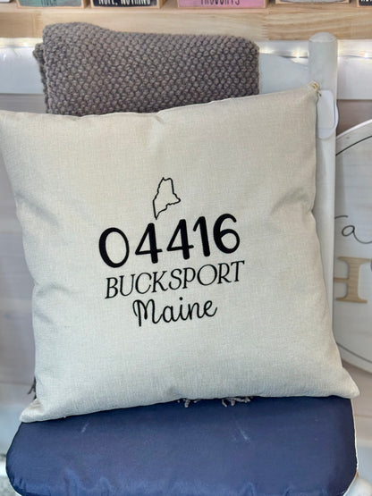 Embroidered Zip Code Pillow
