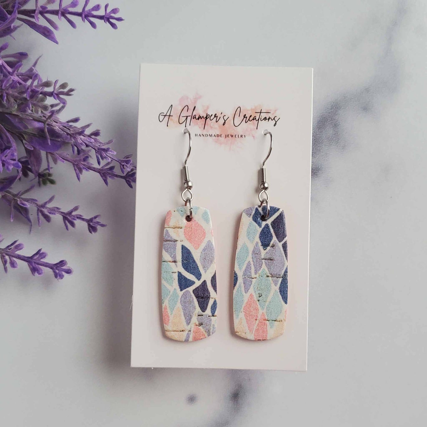 Summer Stained Glass Printed Mini Bar Leather Earrings
