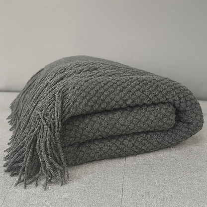 Knit Textured 50"x60" Throw Blanket with Fringe: Lilac Gray