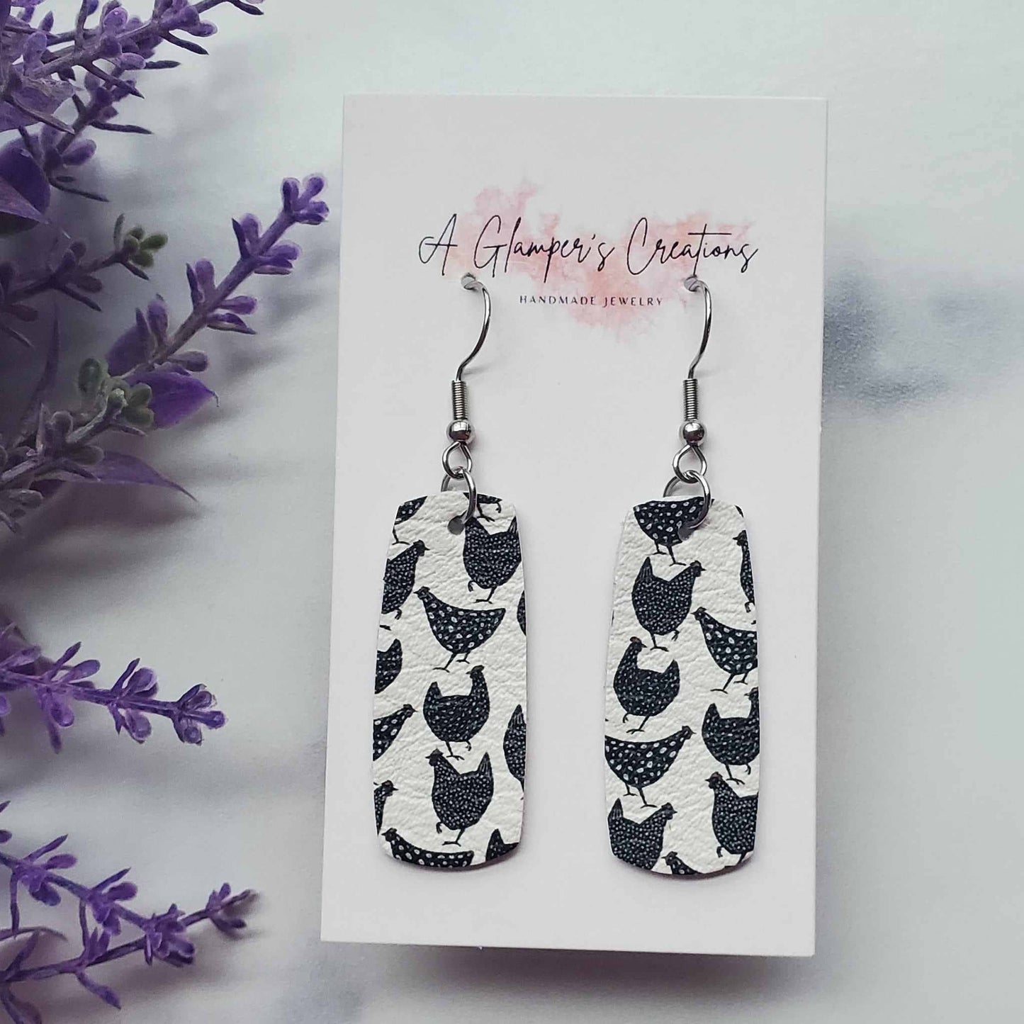Chickens Mini Bar Leather Earrings