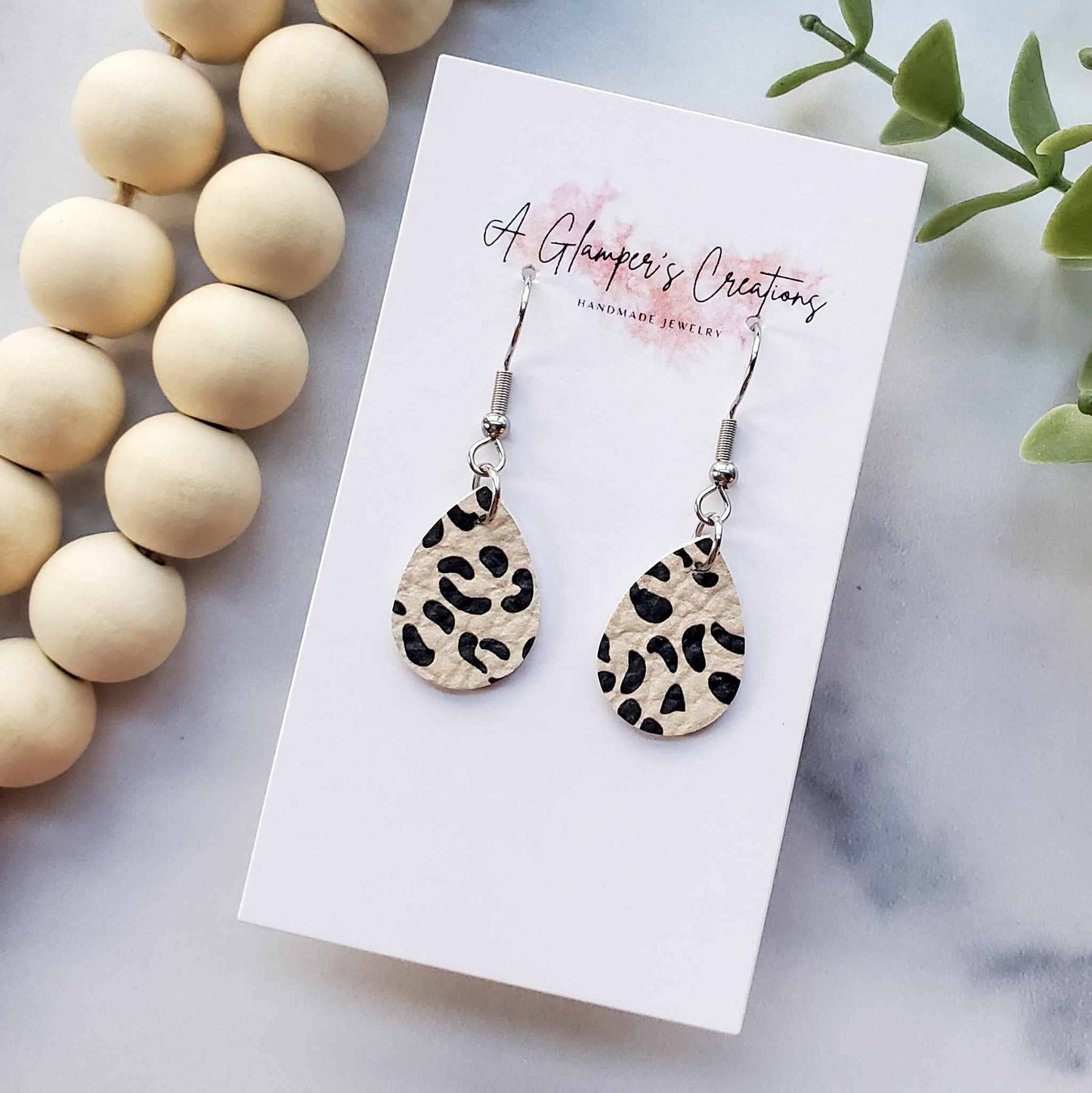 Mini Light Tan Leopard MINI Teardrop Leather Earrings