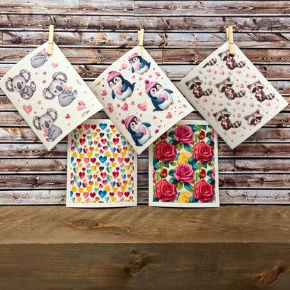 Watercolor Hearts Valentines Day Swedish Dishcloths