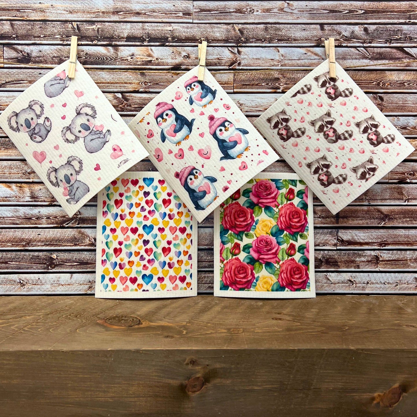 Valentines Day Racoon Swedish Dishcloths - Sponge Cloth