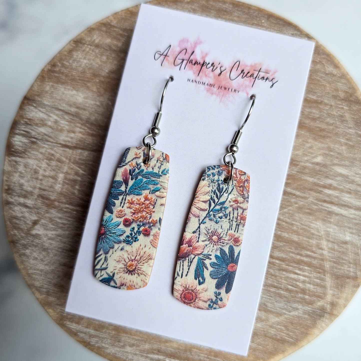 Fall Faux Embroidery Floral Mini Bar Leather Earrings