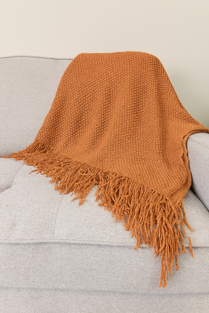 Knit Textured 50"x60" Throw Blanket with Fringe: Willow Green