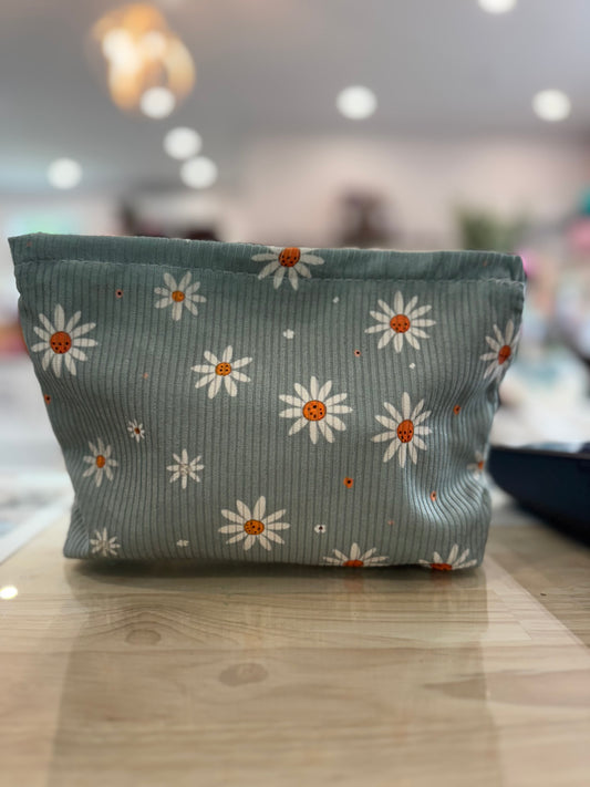 Green Flowers Corduroy Accessory Bag