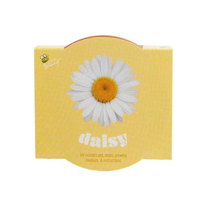 Yellow packaging with a daisy illustration on a white background