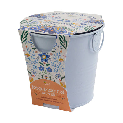 White grow kit container with floral design on lid and label