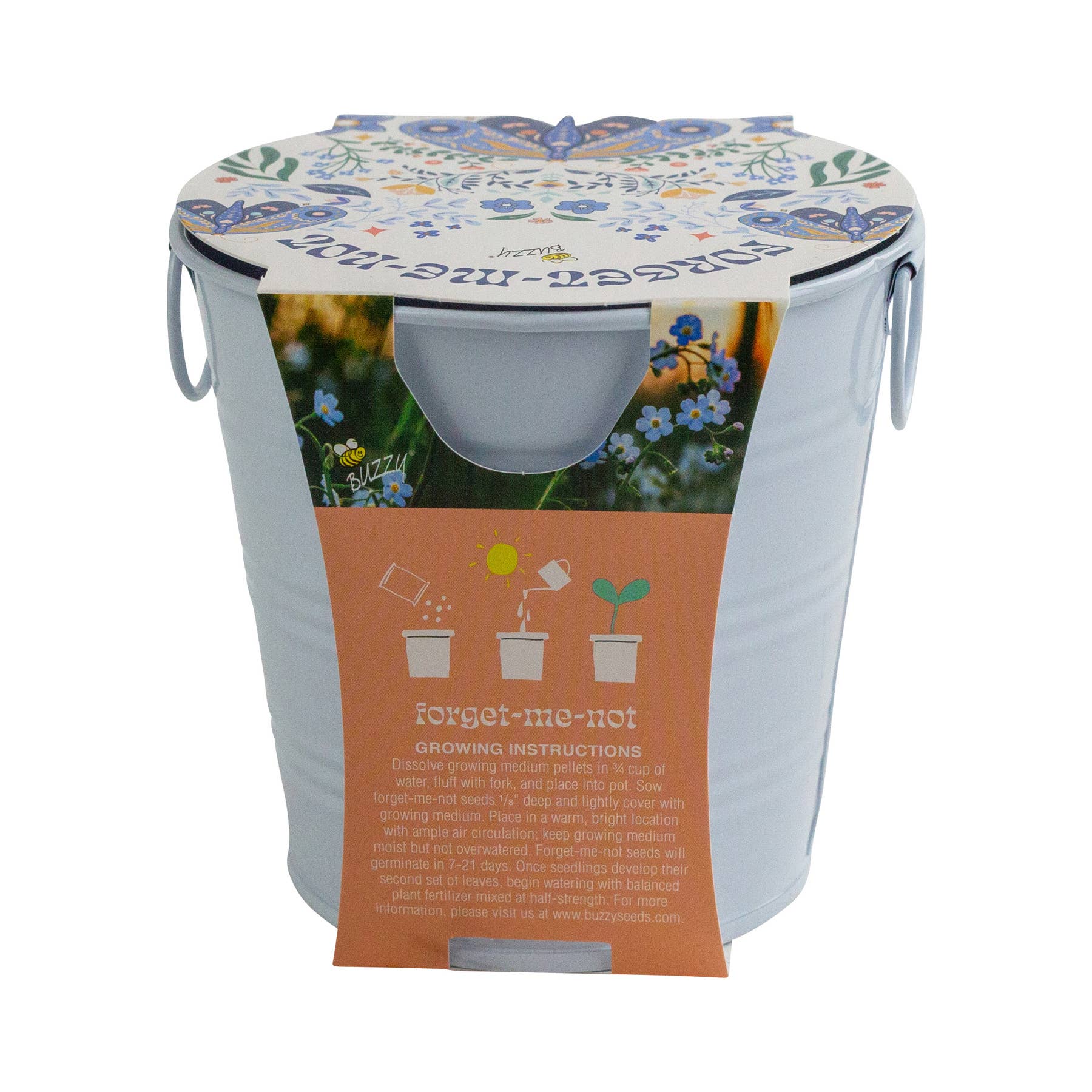 White container with floral lid on a white background