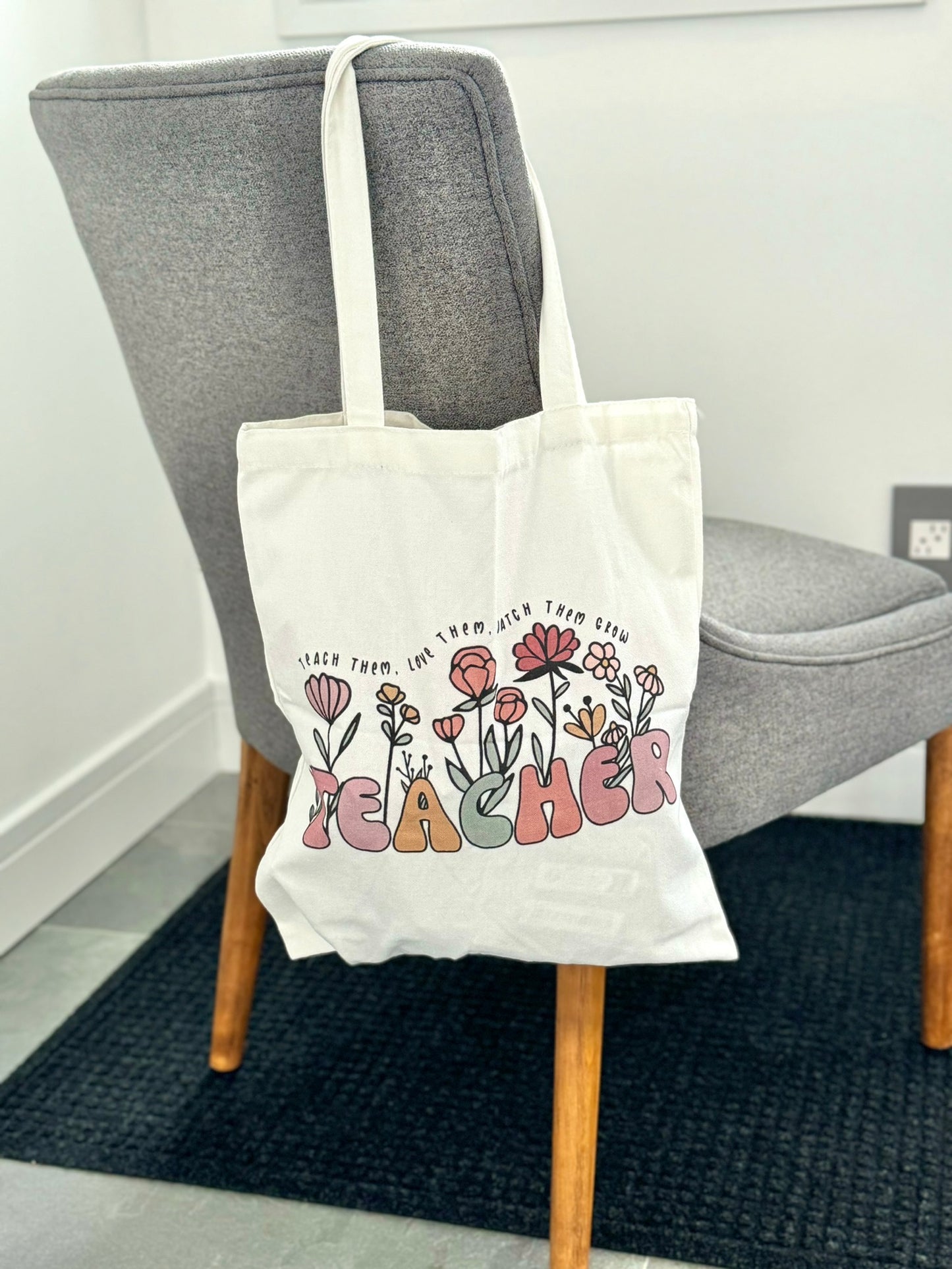 Floral Teacher Tote Bag