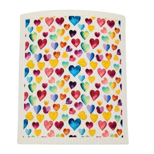 Watercolor Hearts Valentines Day Swedish Dishcloths
