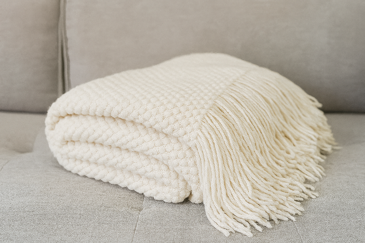 Knit Textured 50"x60" Throw Blanket with Fringe: Dusty Pink