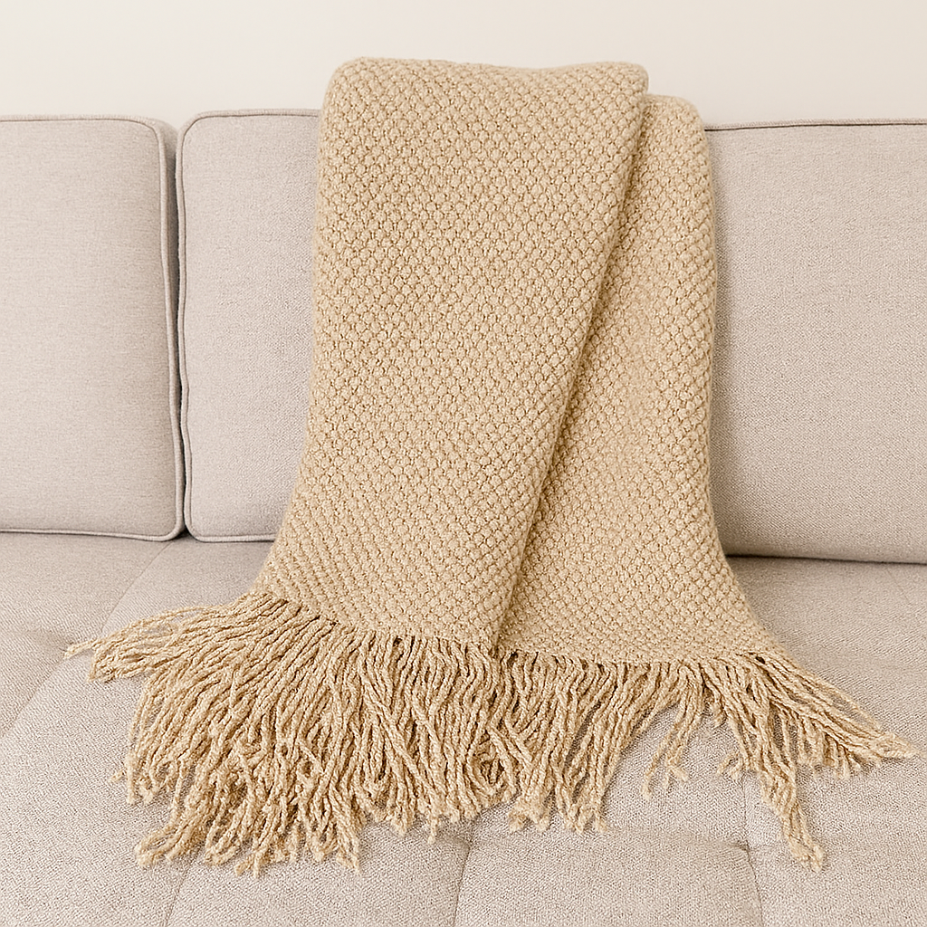 Knit Textured 50"x60" Throw Blanket with Fringe: Dusty Pink