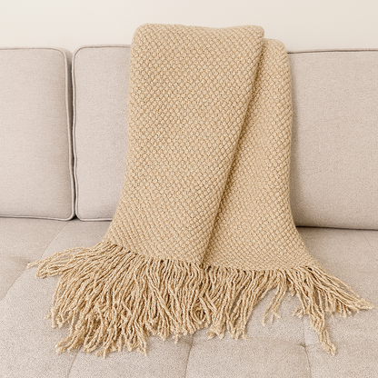 Knit Textured 50"x60" Throw Blanket with Fringe: Willow Green